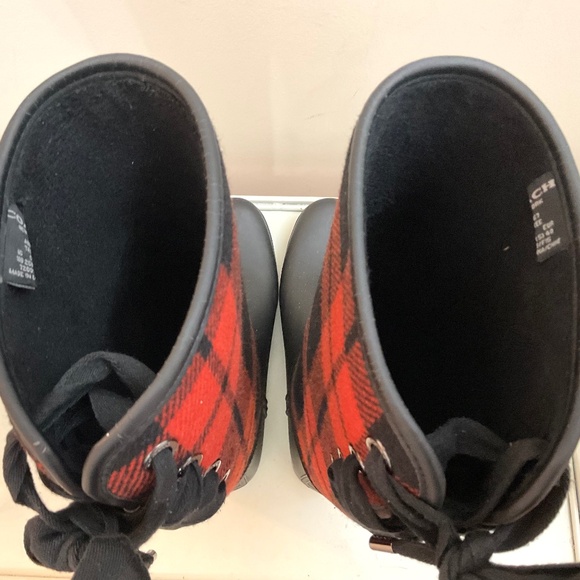Coach Tristee Back Lace Up Fleece Lined Buffalo Plaid Rain Rubber Boots Size 10B - Picture 15 of 16